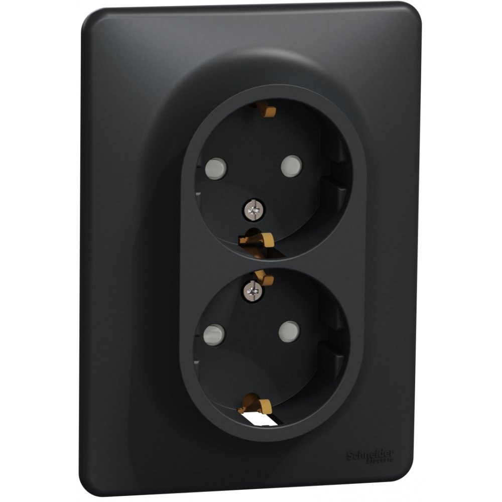 Priza dubla 2P+E, cu obturatoare, Schneider, SDD314221, Sedna Design, antracit