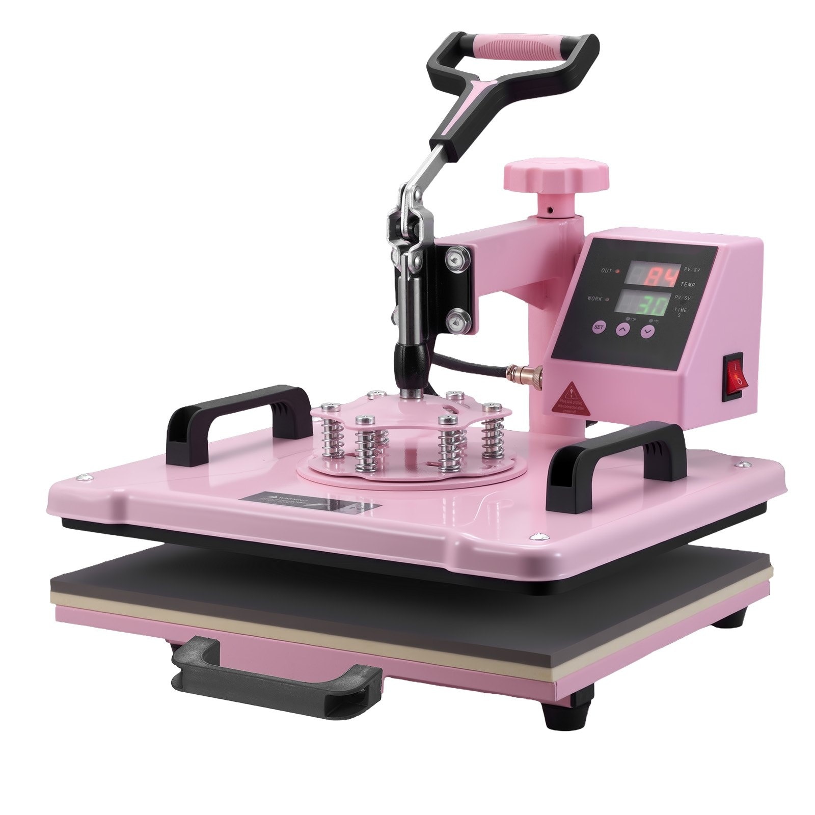 Presa termica multifunctionala 8 in 1, 300 × 380 mm, pentru tricouri, cani, sepci si farfurii, pentru pahare termos de 180–890 ml, rotire la 360°, control digital precis, roz