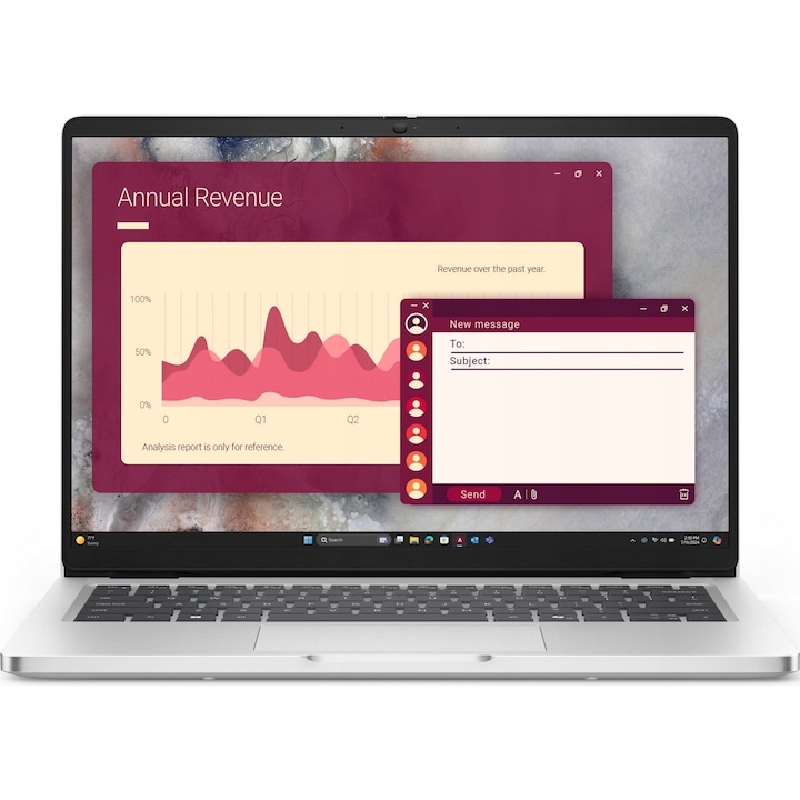 Laptop Dell Pro 14 PC14250 Ultra 7-265U, Intel Core Ultra 7 265U, 16GB DDR5 5600, 512GB SSD NVMe, ecran tactil 14" FHD+ (1920x1200) IPS 300 niti, Thunderbolt 4, Windows 11 Pro, argintiu