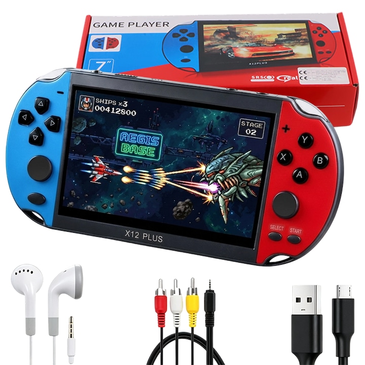 Consolă de jocuri Bedee X12plus, 7 inch, 16GB, design ergonomic, multicolor
