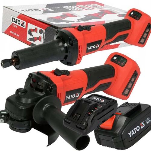 Set 2 polizoare Yato YT-828296, unghiular si drept, acumulator 18V 4Ah, soft start, 125mm, Rosu/Negru