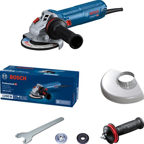 Polizor unghiular Bosch Professional GWS 12-125 S, 1200 W, 125 mm diametru disc, aparatoare, cheie splinturi, contrapiulita, flansa prindere, maner suplimentar