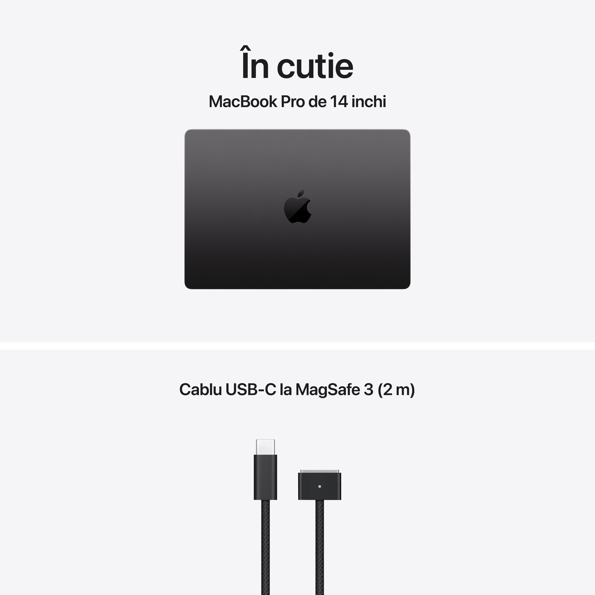 Laptop Apple MacBook Pro 14" cu procesor Apple M5, 10 nuclee CPU si 10 nuclee GPU, 16GB RAM, 512GB SSD, Space Black, Tastatura Internationala, Manual RO