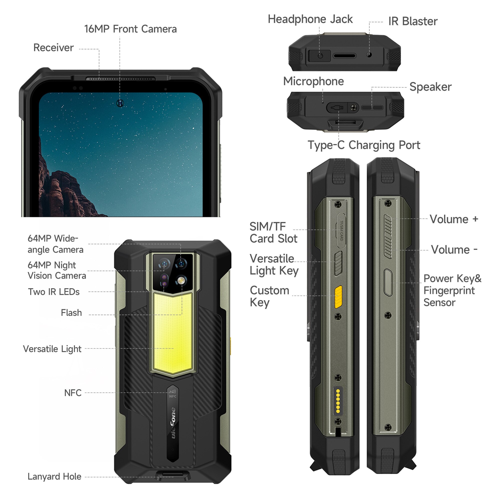 Telefon mobil Ulefone Armor 24, 4G, IPS 6.78" 120Hz, Camera Dual 64MP+64MP, 24GB RAM (12GB + 12GB extensibili), 256GB ROM, Helio G96, 22000mAh 66W, Dual SIM