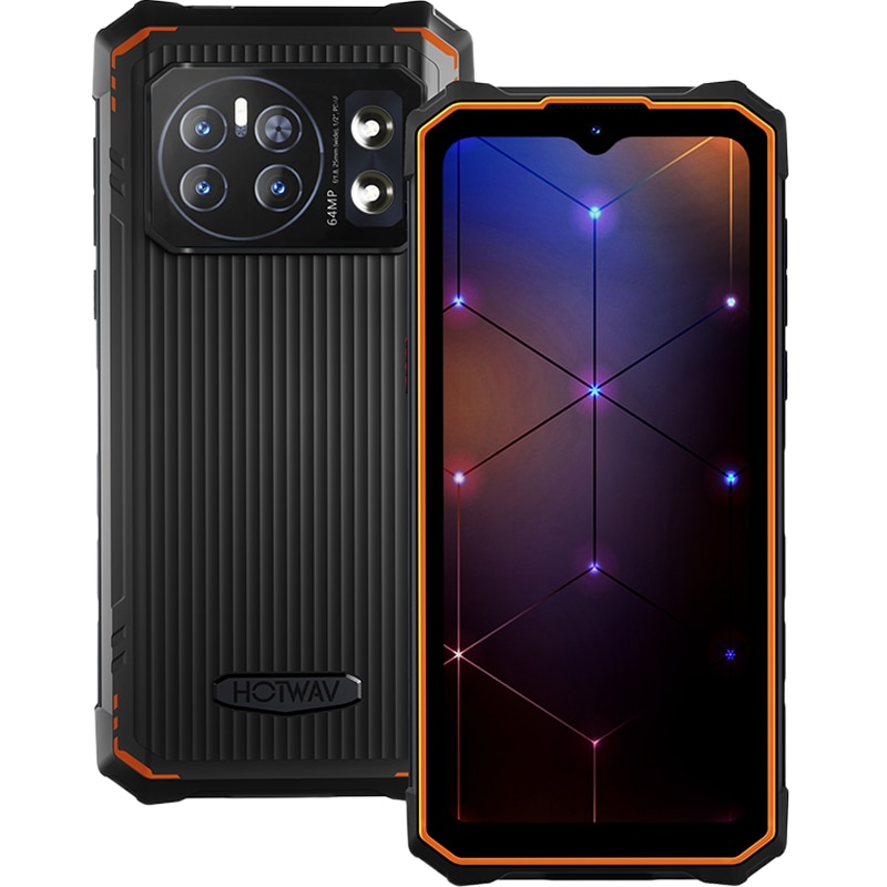 Telefon mobil HOTWAV Cyber 13, Dual SIM, 4G, Octa-Core, 6.6-inch, 16GB RAM (8GB + 8GB ext), 128GB, Camera 64MP + 16MP, 10800mAh, NFC, Lanterna Puternica 150 Lumens, Android 14, IP68/IP69K, Orange