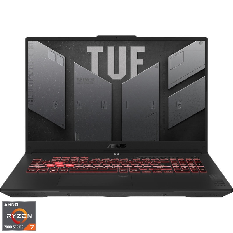 Laptop Gaming ASUS TUF A17 FA707NUG Procesor AMD Ryzen™ 7 7445HS 16M Cache, up to 4.7 GHz, 17.3" FHD 144Hz, 16GB, 1TB SSD, nVidia GeForce RTX 4050 @6GB, Negru/Gri