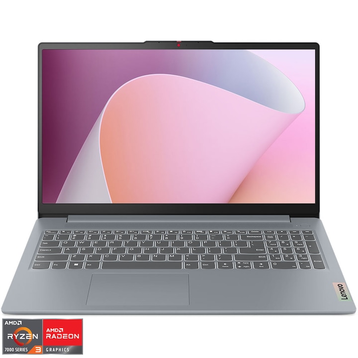 Laptop Lenovo IdeaPad Slim 3 15AMN8 cu procesor AMD Ryzen™ 3 7320U pana la 4.1GHz, 15.6" Full HD, 8GB LPDDR5 RAM, 256GB SSD, AMD Radeon™ 610M Graphics, No OS, Arctic Grey