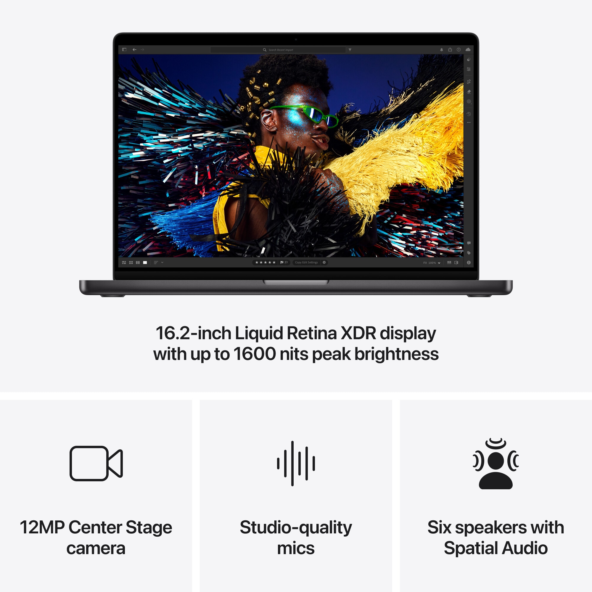 Laptop Apple MacBook Pro 16" cu procesor Apple M4 Max, 14 nuclee CPU si 32 nuclee GPU, 36GB RAM, 1TB SSD, Space Black, Textura Nano, Tastatura Internationala