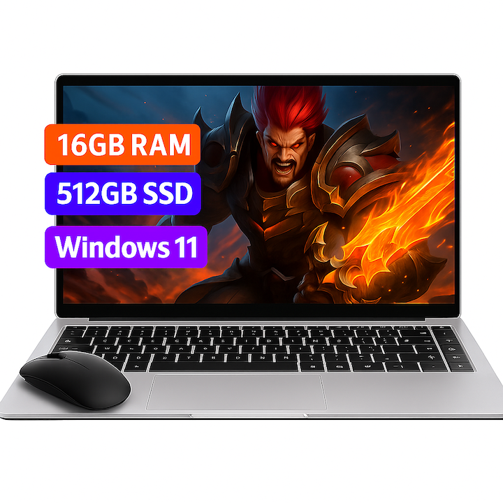 Laptop XIAORAN 15.6", Intel Celeron N400, 16GB RAM, 512GB SSD, Argintiu, Windows 11