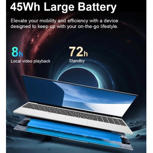 Laptop XIAORAN 15.6", Intel Celeron N400, 16GB RAM, 512GB SSD, Argintiu, Windows 11