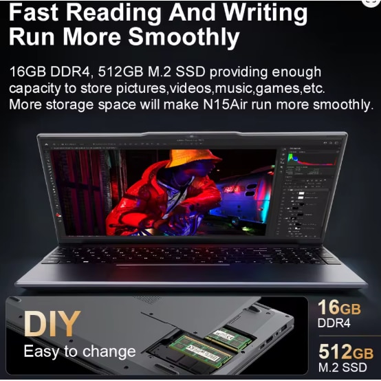Laptop Gaming Ninkear, N15 Air, 15.6", Intel Celeron N95, 16GB RAM, 512GB SSD, Argintiu