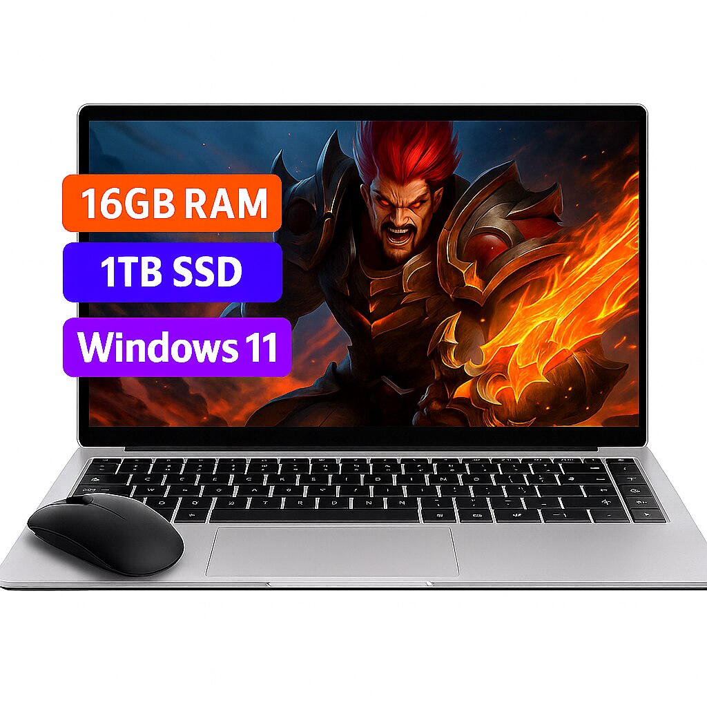 Laptop Xiaoran, 15.6" cu procesor Intel Celeron N400 Alder Lake-N, 16GB RAM DDR4, 1TB SSD, 1920*1080 IPS, Windows 11, Intel® UHD Graphics, 5000mAh, Argintiu