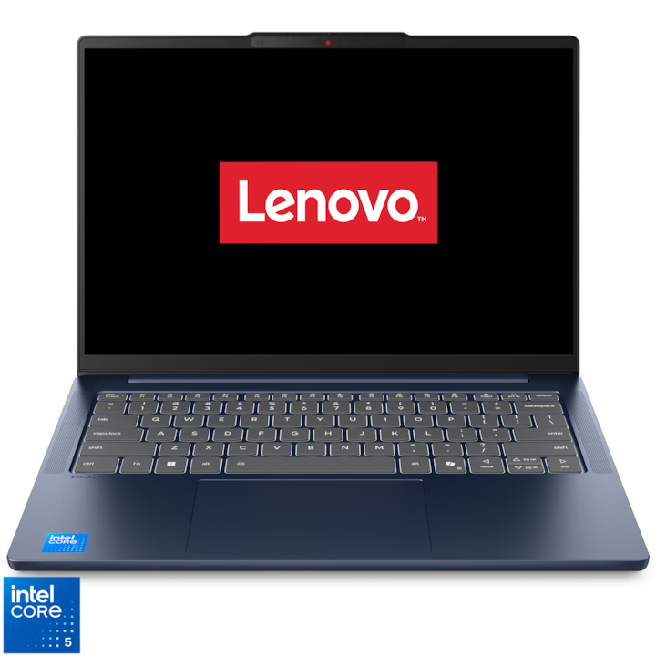 Laptop Lenovo IdeaPad Slim 5 14IRH10R cu procesor Intel® Core™ 5 210H pana la 4.8GHz, 14" WUXGA, IPS, 16GB DDR5 RAM, 512GB SSD, Intel® Graphics, No OS, Cosmic Blue