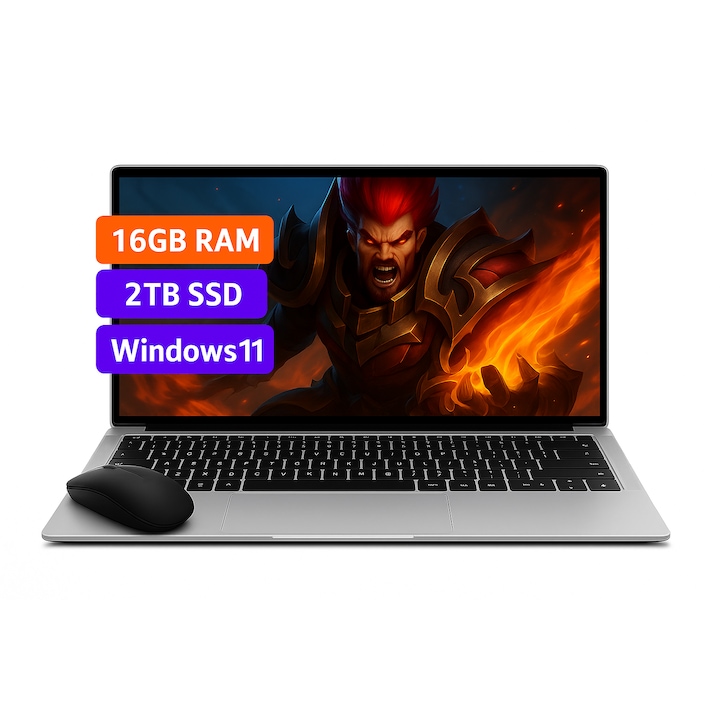 Laptop XIAORAN 15.6" Intel Celeron N400, 16GB RAM, 2TB SSD, Argintiu, 1920x1080 IPS