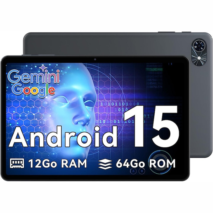 Tableta Blackview T80, 10.1 inch, Android 15, 5.0, WiFi 6, T310, 12GB Ram(4GB + 8GB extensibili), 800×1280, 64GB ROM, Expandabil 1TB, 6000mAh, Gri