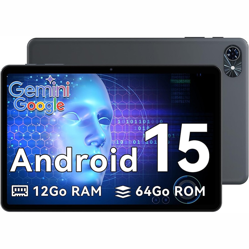 Tableta Blackview T80, 10.1 inch, Android 15, 5.0, WiFi 6, T310, 12GB Ram(4GB + 8GB extensibili), 800×1280, 64GB ROM, Expandabil 1TB, 6000mAh, Gri