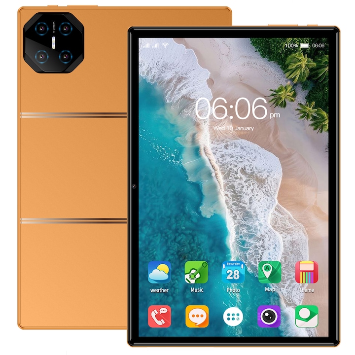 Tableta 10.1 inci, MUMOYAN, Android 13, 12GB RAM, 128GB ROM, 1280x800 IPS, Camera dubla, 6000mAh, portocaliu, 1280 x 800 Cu SIM 10.1 inch 128 GB