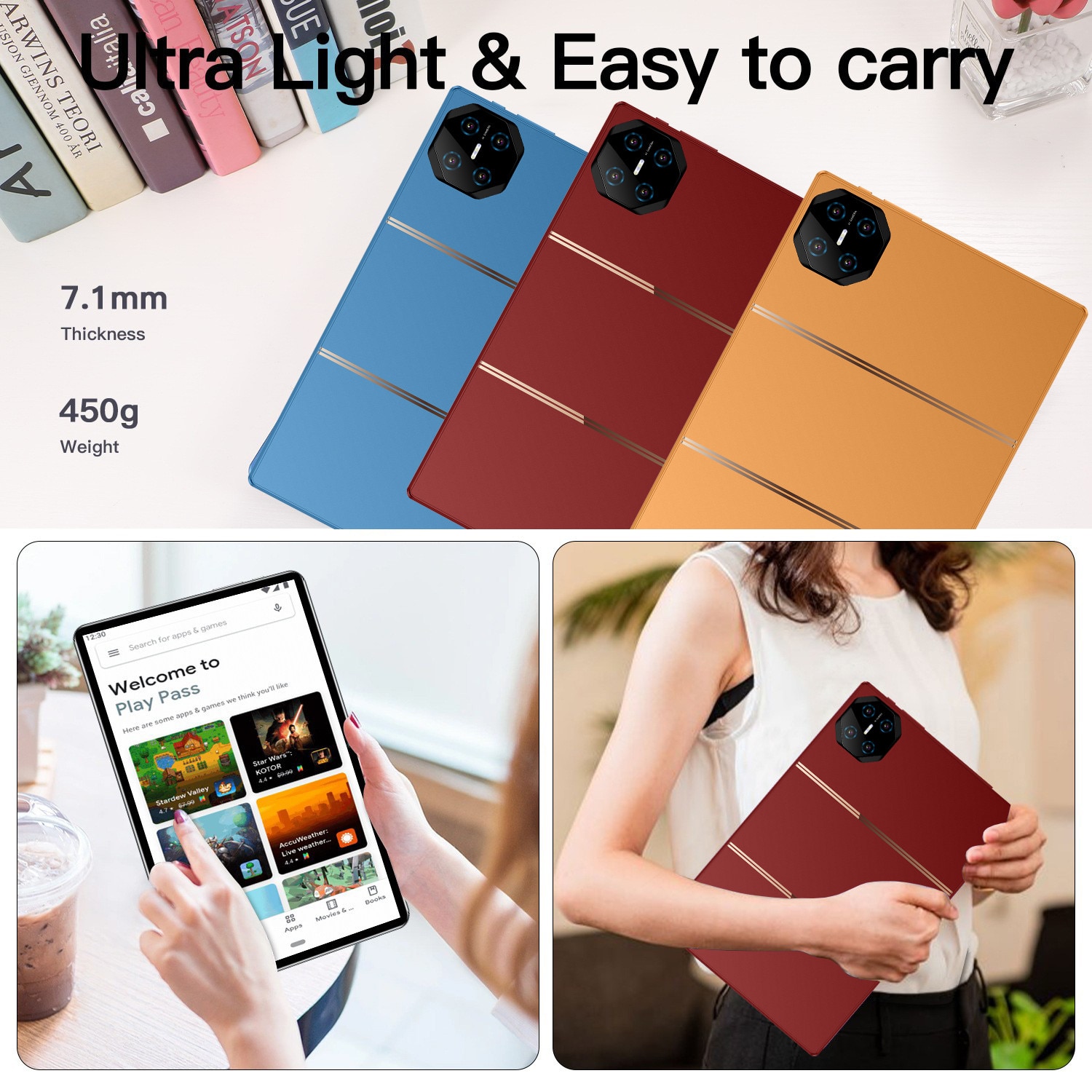Tableta 10.1 inci, MUMOYAN, Android 13, 12GB RAM, 128GB ROM, 1280x800 IPS, Camera dubla, 6000mAh, portocaliu, 1280 x 800 Cu SIM 10.1 inch 128 GB