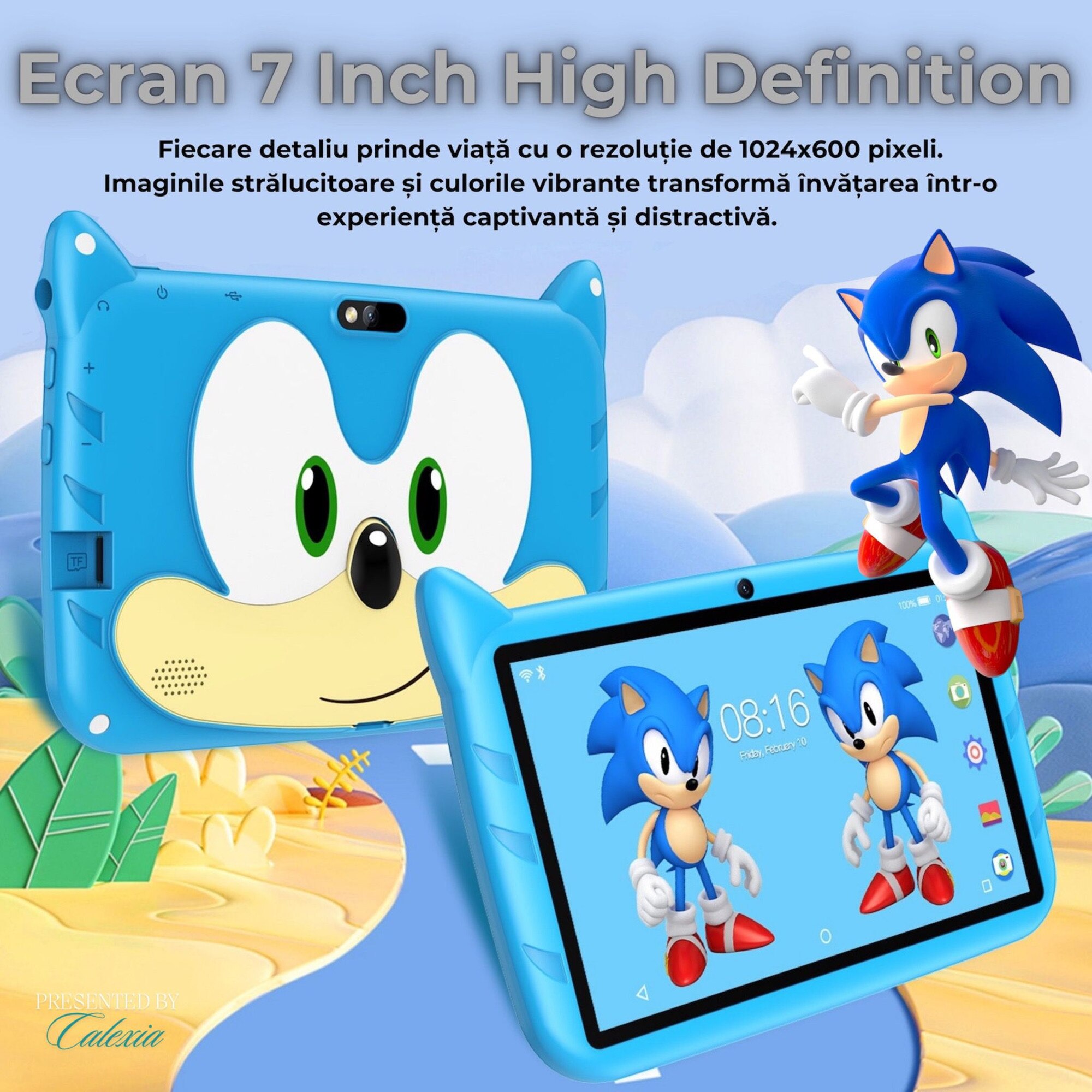 Tableta Educationala pentru Copii 7 Inch e-Wantay®, Android, Sonic, 3-12 ani, 2GB RAM, 32GB ROM, Camera Foto Dubla, Bluetooth, WiFi, Carcasa Rezistenta, Folie de Protectie + Stilou + 5 Jucarii Educationale, Albastra