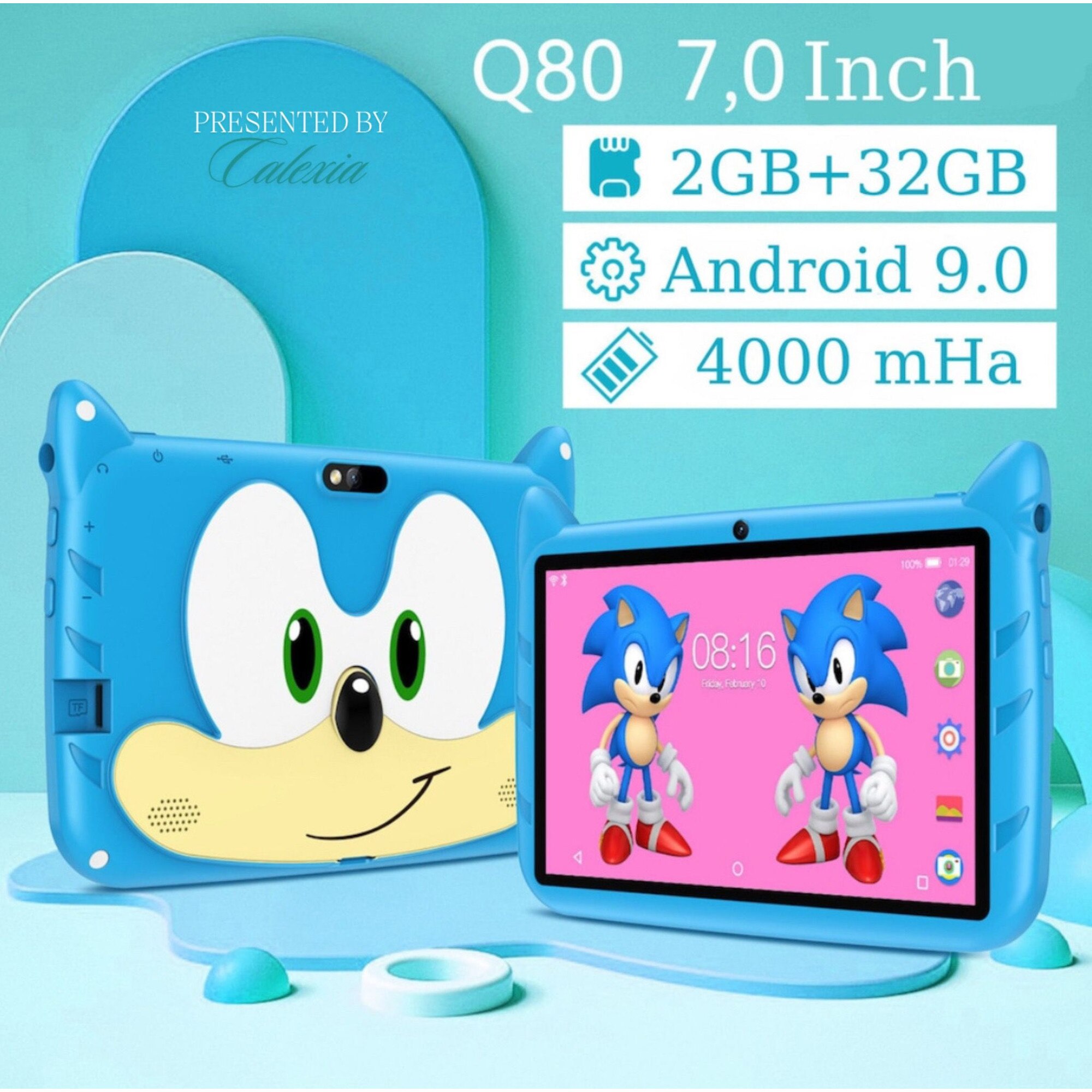 Tableta Educationala pentru Copii 7 Inch e-Wantay®, Android, Sonic, 3-12 ani, 2GB RAM, 32GB ROM, Camera Foto Dubla, Bluetooth, WiFi, Carcasa Rezistenta, Folie de Protectie + Stilou + 5 Jucarii Educationale, Albastra