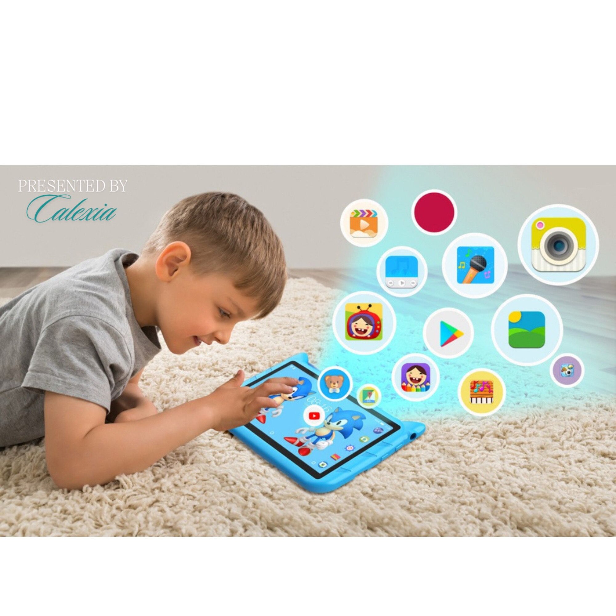 Tableta Educationala pentru Copii 7 Inch e-Wantay®, Android, Sonic, 3-12 ani, 2GB RAM, 32GB ROM, Camera Foto Dubla, Bluetooth, WiFi, Carcasa Rezistenta, Folie de Protectie + Stilou + 5 Jucarii Educationale, Albastra