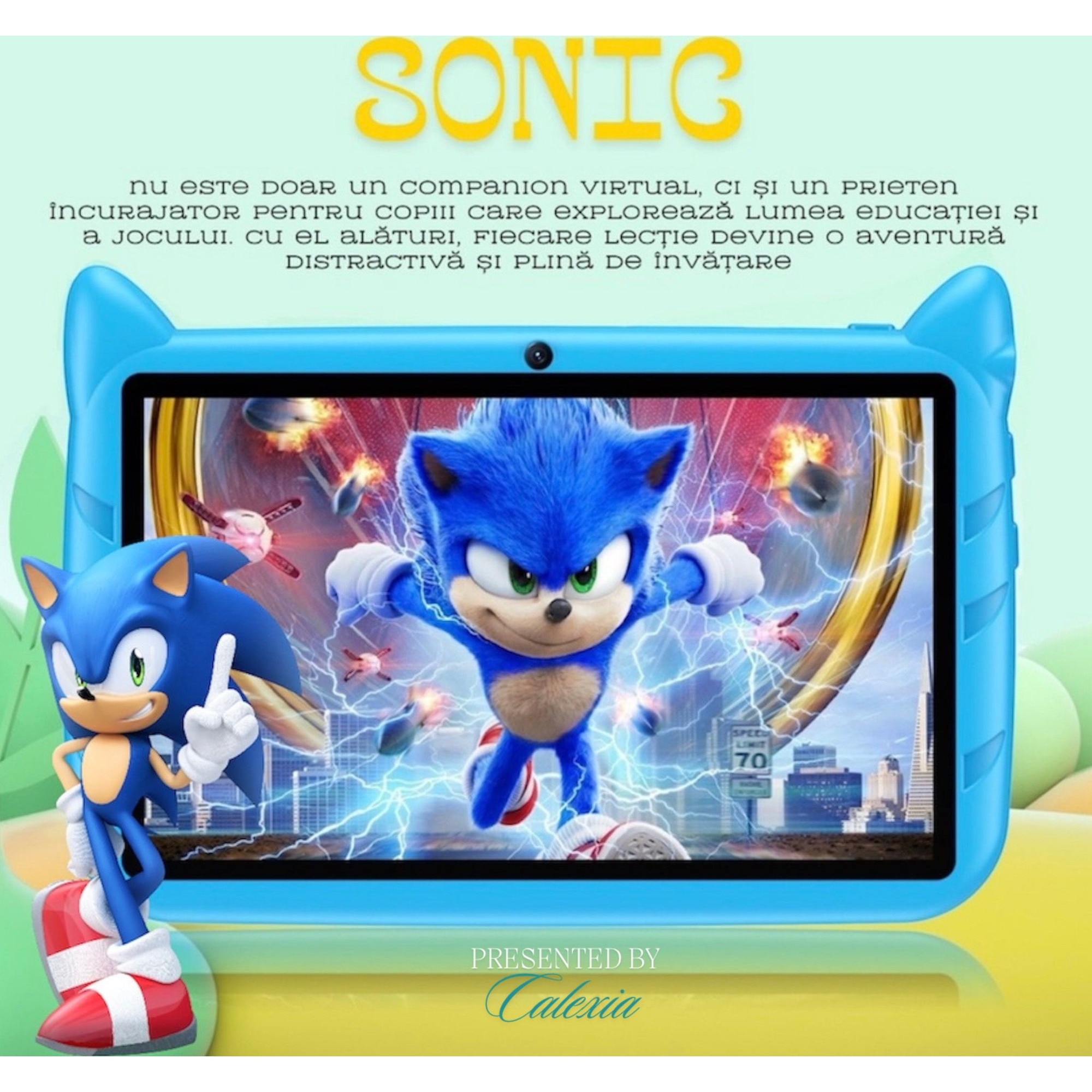 Tableta Educationala pentru Copii 7 Inch e-Wantay®, Android, Sonic, 3-12 ani, 2GB RAM, 32GB ROM, Camera Foto Dubla, Bluetooth, WiFi, Carcasa Rezistenta, Folie de Protectie + Stilou + 5 Jucarii Educationale, Albastra