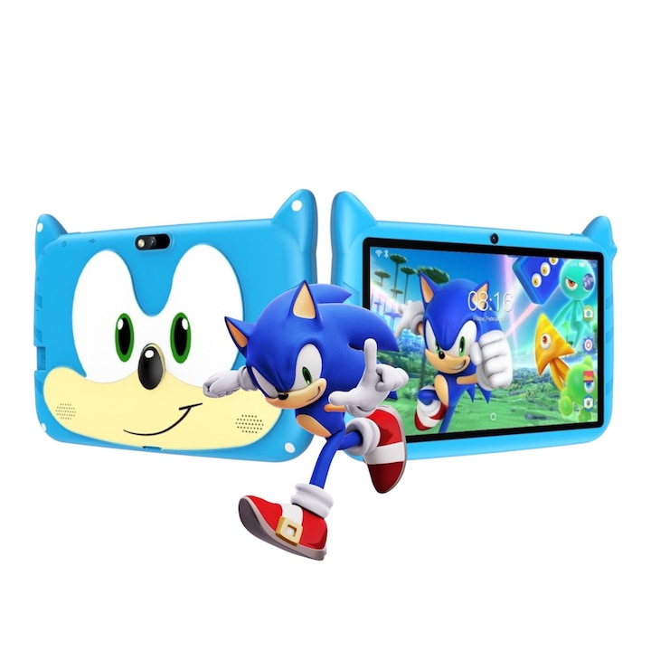 Tableta Educationala pentru Copii de 7 Inch e-Wantay®, Carcasa Rezistenta cu Sonic, Android, 3-12 ani,2 GB RAM,32GB ROM, Camera Foto Dubla, Bluetooth, WiFi, Include folie de protectie + Stilou si 5 Jucarii pentru dezvoltare, Software preinstalat, Albastra