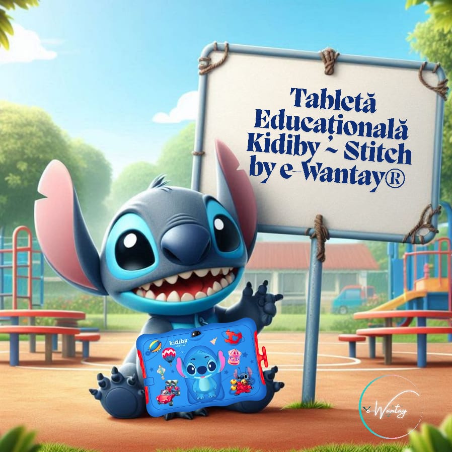 Tableta Educationala Copii e-Wantay® Kidiby~Stitch 7” HD, Android, 2GB RAM + 32GB, Jocuri Educative, Control Parental, Camera Foto Dubla, Bluetooth, WiFi, Baterie 3000mAh, Carcasa Rezistenta cu Suport, Folie de Protectie +Surprize pentru Copii Incluse