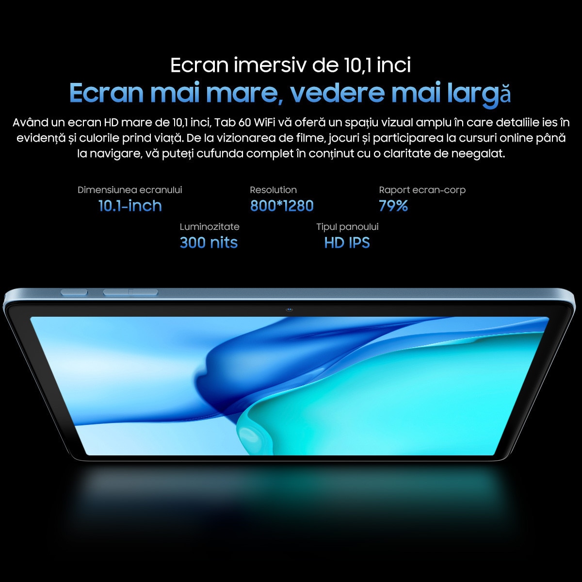 Tableta Blackview Tab 60 WiFi, 10.1 inch, Android 14, 60Hz, 800x1280, WIFI6(2.4G+5G), 12GB Ram(4GB + 8GB extensibili), 128GB ROM, Bluetooth 5.3, 5100mAh, Gri