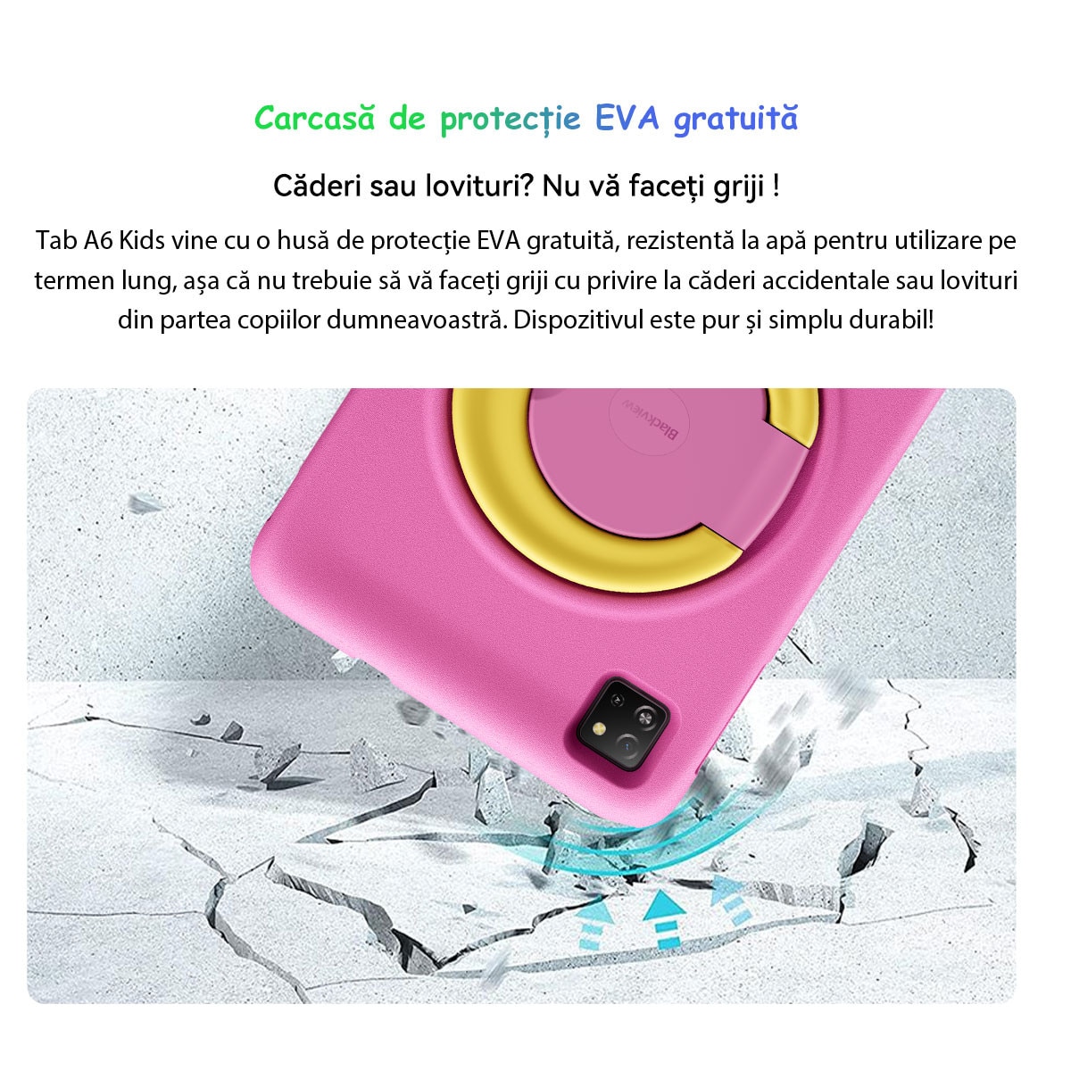 Tableta pentru copii Blackview Tab A6 Kids, Android 14, 10.1", 60Hz, 12GB Ram(4GB + 8GB extensibili), 128GB Rom, 800x1280, 5100mAh, 8 nuclee, WIFI6 (2.4G+5G), Card TF, Tableta educationala, Albastru