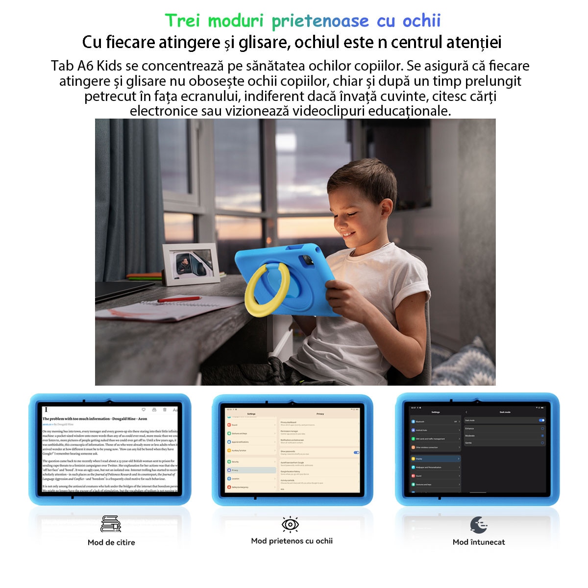 Tableta pentru copii Blackview Tab A6 Kids, Android 14, 10.1", 60Hz, 12GB Ram(4GB + 8GB extensibili), 128GB Rom, 800x1280, 5100mAh, 8 nuclee, WIFI6 (2.4G+5G), Card TF, Tableta educationala, Albastru