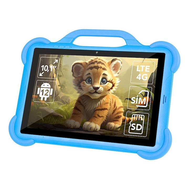 Tableta Blow KidsTAB10, Procesor Unisoc T606 Octa-Core, Ecran Multi-Touch 10.1", 4GB RAM, 64GB Flash, 8MP, Wi-Fi, Bluetooth, 4G, Android Albastru