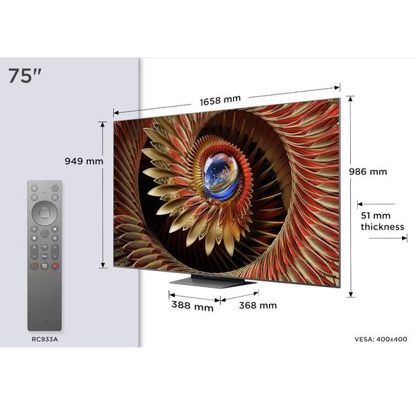 Televizor QD-MiniLED TCL 190 cm (75") 75Q8C, Ultra HD 4K, Smart TV, WiFi, CI