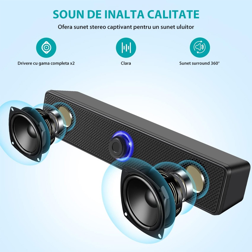 Difuzor PC cu alimentare USB, Chucai, sunet stereo, design slim, negru