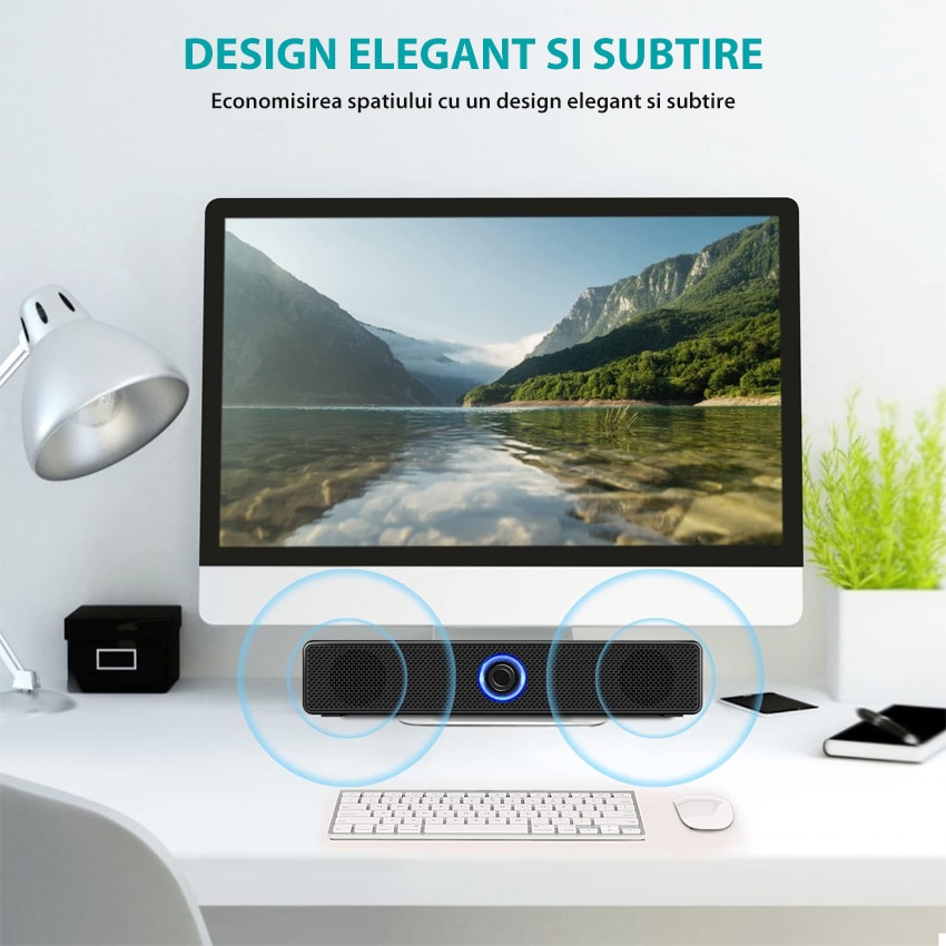 Difuzor PC cu alimentare USB, Chucai, sunet stereo, design slim, negru