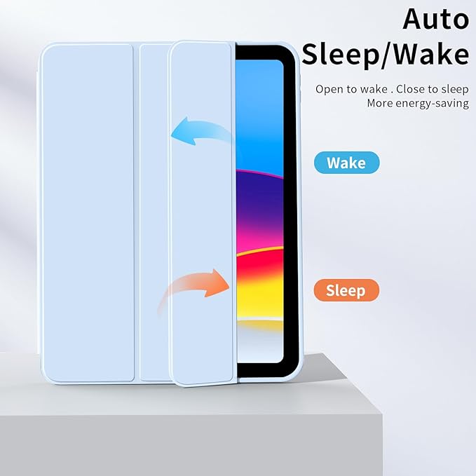 Husa de protectie pentru iPad (A16) 11 generatie de 11 inch 2025, husa pentru iPad 10 generatie de 10, 9 inch 2022, cu suport pentru stilou, husa inteligenta cu suport pliabil in trei, husa spate ultra-subtire din TPU moale, Ice blue