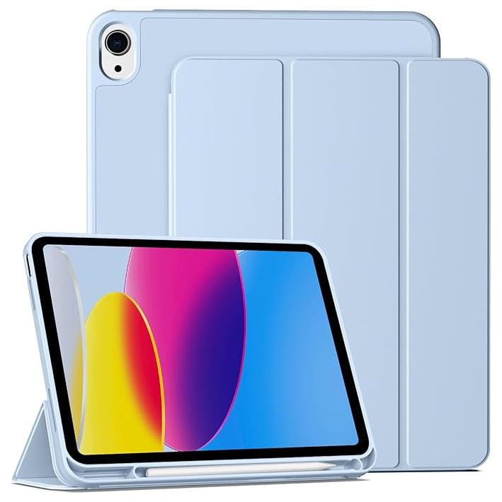Husa de protectie pentru iPad (A16) 11 generatie de 11 inch 2025, husa pentru iPad 10 generatie de 10, 9 inch 2022, cu suport pentru stilou, husa inteligenta cu suport pliabil in trei, husa spate ultra-subtire din TPU moale, Ice blue