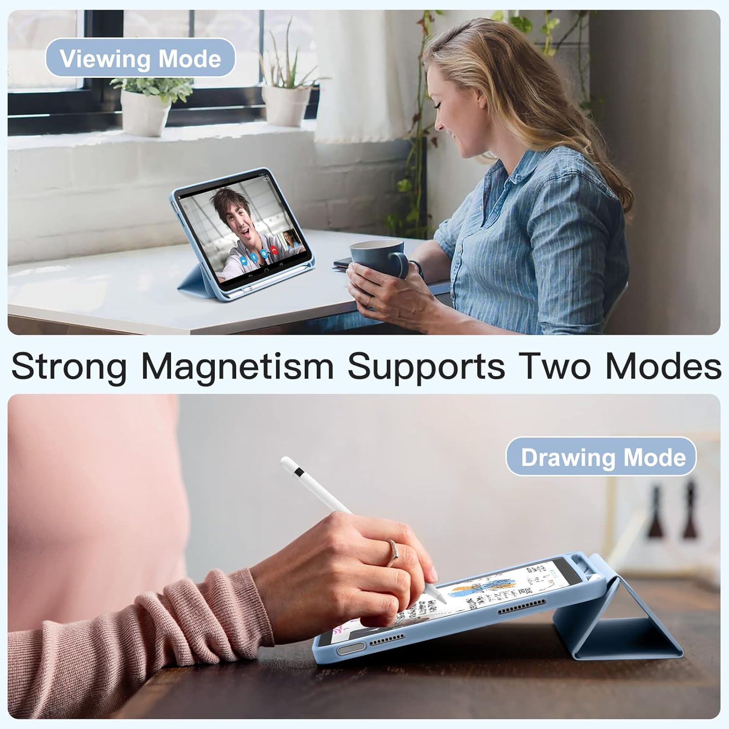 Husa de protectie pentru iPad (A16) 11 generatie de 11 inch 2025, husa pentru iPad 10 generatie de 10, 9 inch 2022, cu suport pentru stilou, husa inteligenta cu suport pliabil in trei, husa spate ultra-subtire din TPU moale, Ice blue
