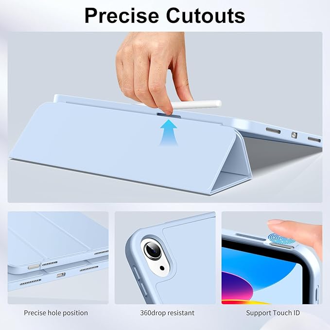 Husa de protectie pentru iPad (A16) 11 generatie de 11 inch 2025, husa pentru iPad 10 generatie de 10, 9 inch 2022, cu suport pentru stilou, husa inteligenta cu suport pliabil in trei, husa spate ultra-subtire din TPU moale, Ice blue