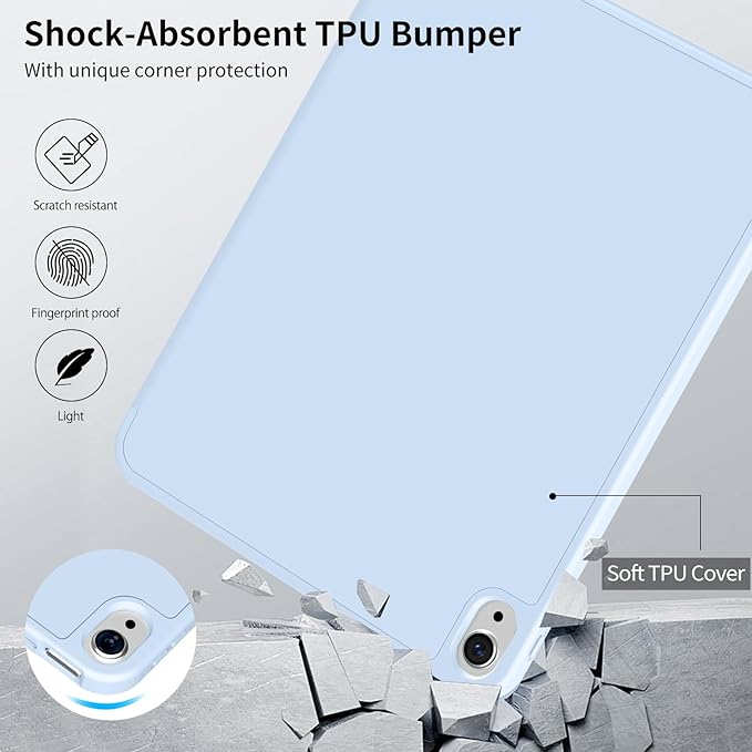 Husa de protectie pentru iPad (A16) 11 generatie de 11 inch 2025, husa pentru iPad 10 generatie de 10, 9 inch 2022, cu suport pentru stilou, husa inteligenta cu suport pliabil in trei, husa spate ultra-subtire din TPU moale, Ice blue