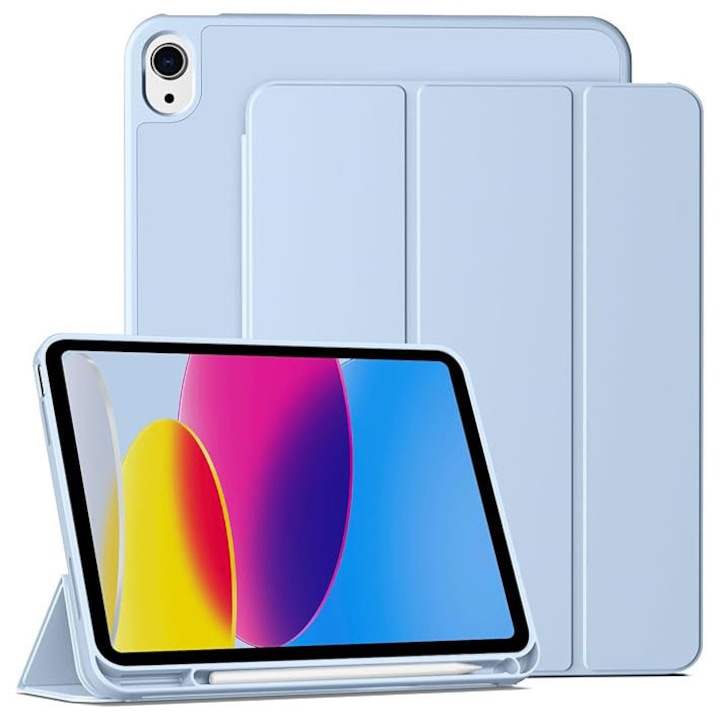 Husa de protectie pentru iPad (A16) 11 generatie de 11 inch 2025, husa pentru iPad 10 generatie de 10, 9 inch 2022, cu suport pentru stilou, husa inteligenta cu suport pliabil in trei, husa spate ultra-subtire din TPU moale, Ice blue