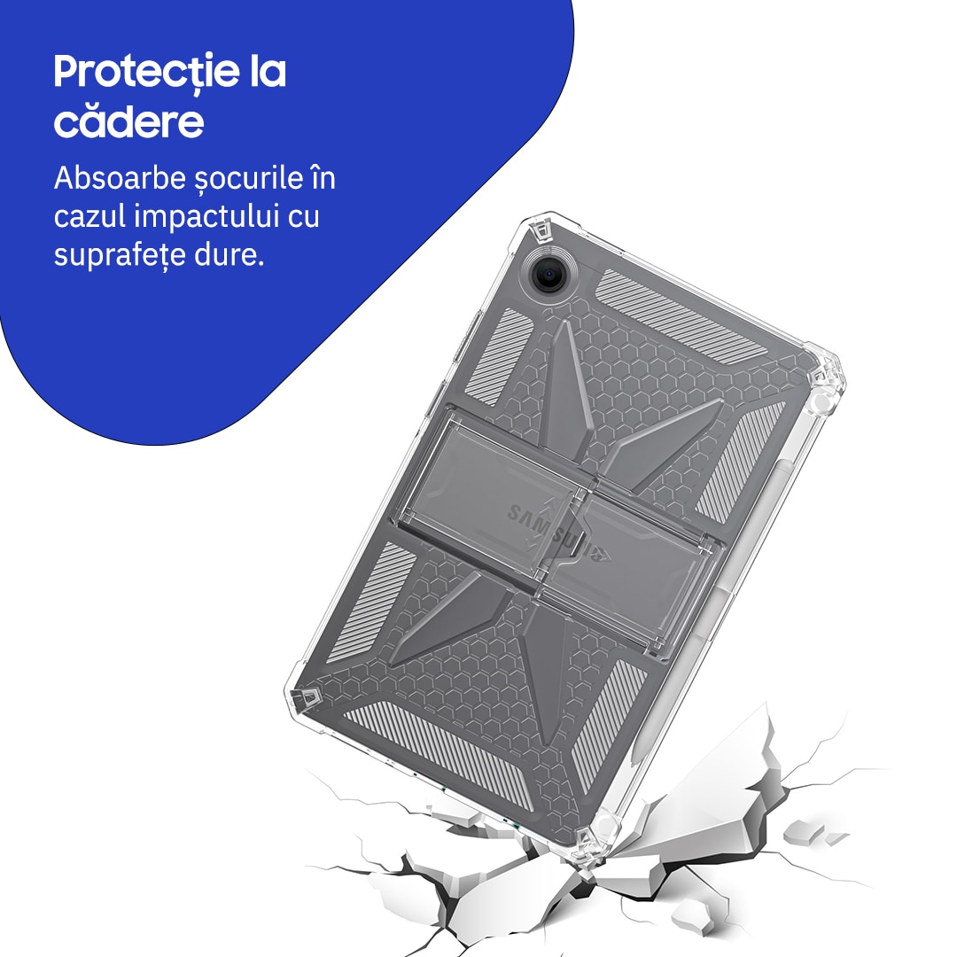 Husa de protectie Telefonultau, pentru Samsung Galaxy Tab A11, silicon transparent antishock, suport integrat, 8.7 inch