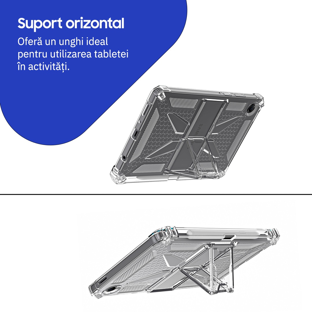 Husa de protectie Telefonultau, pentru Samsung Galaxy Tab A11, silicon transparent antishock, suport integrat, 8.7 inch