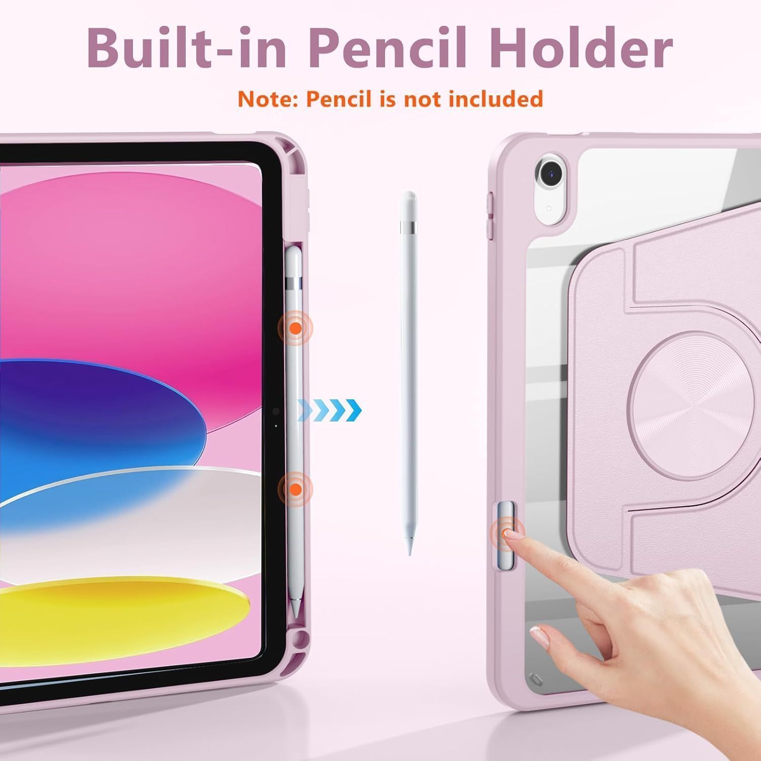 Husa 360 Smart Cover compatibila cu iPad Air 11" 2024/ 2025 M2, M3, Spate detasabil, Pencil Slot Rebound, Wake-Sleep, Camera Protection, Roz/Transparent