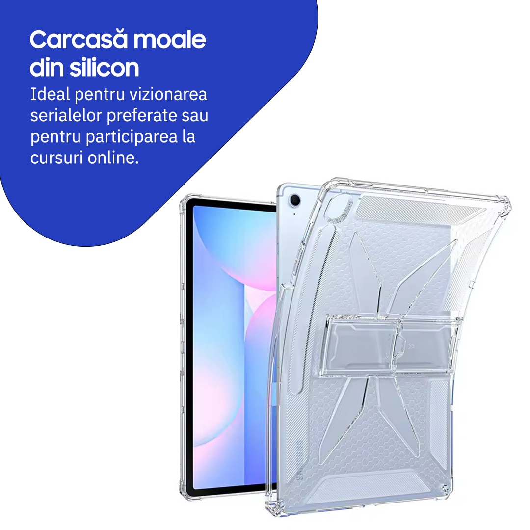 Husa telefonultau pentru tabletă Samsung Galaxy Tab S10 Lite/S10 FE/S9/S9 FE, silicon transparent, suport stylus, 10.9inch