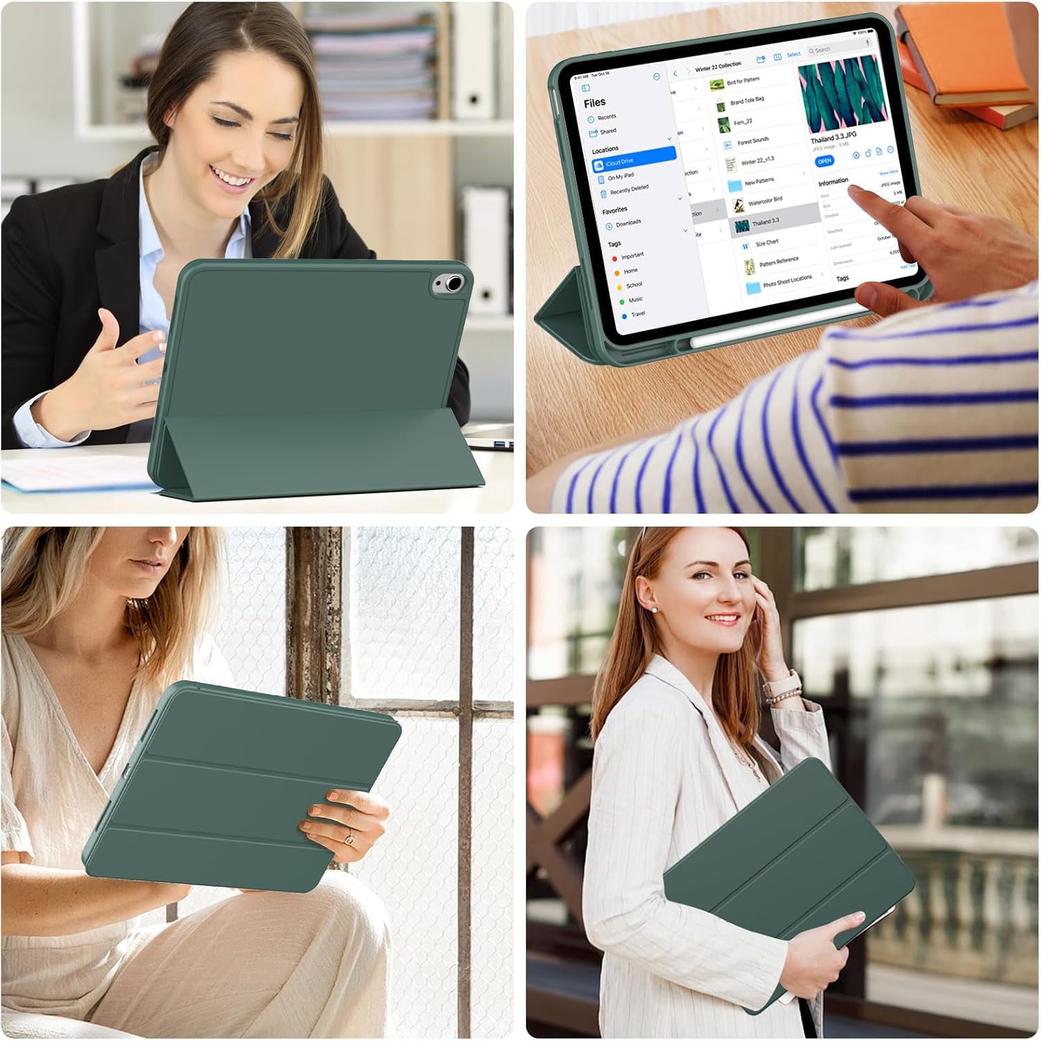 Husa de protectie pentru iPad (A16) 11 generatie de 11 inch 2025, husa pentru iPad 10 generatie de 10, 9 inch 2022, cu suport pentru stilou, husa inteligenta cu suport pliabil in trei, husa spate ultra-subtire din TPU moale, Verde inchis