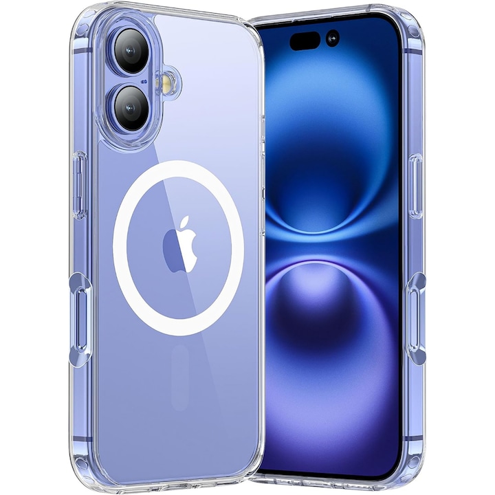 Husa compatibila cu Incarcare Magsafe pentru pentru Apple iPhone 16, CASEY STUDIOS™, Transparent, de Protectie, Slim, pentru Incarcare Wireless, Margini Ridicate pentru Protectia Ecranului si a Camerelor