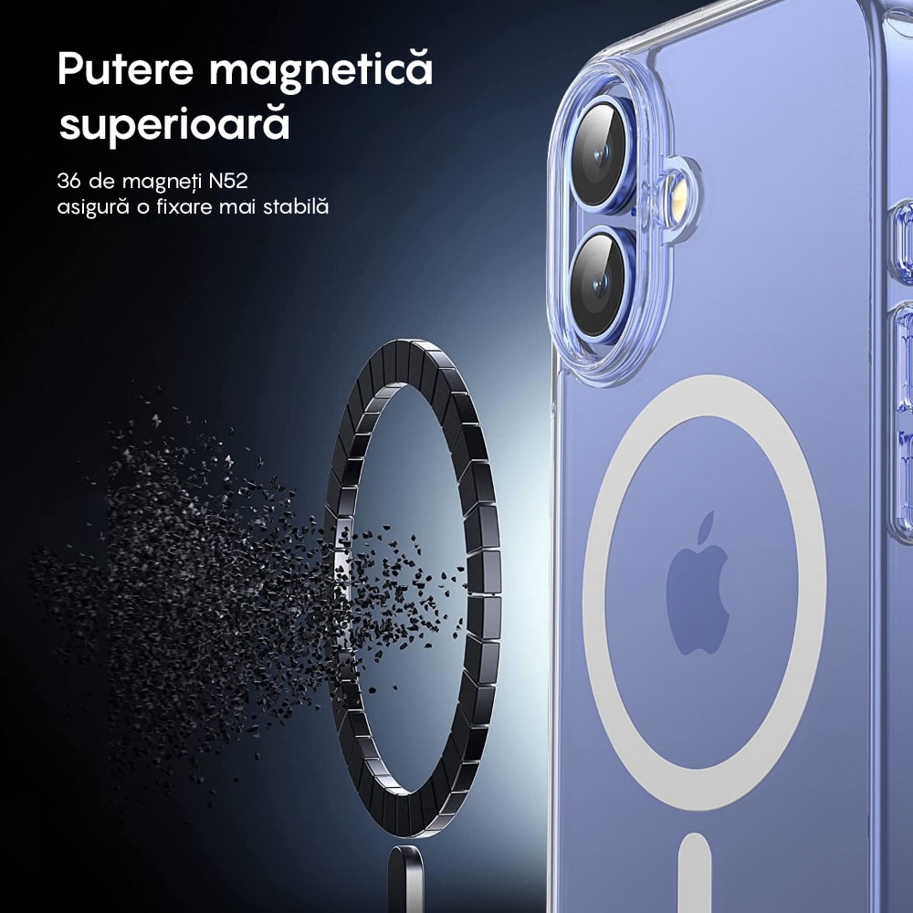 Husa compatibila cu Incarcare Magsafe pentru pentru Apple iPhone 16, CASEY STUDIOS™, Transparent, de Protectie, Slim, pentru Incarcare Wireless, Margini Ridicate pentru Protectia Ecranului si a Camerelor