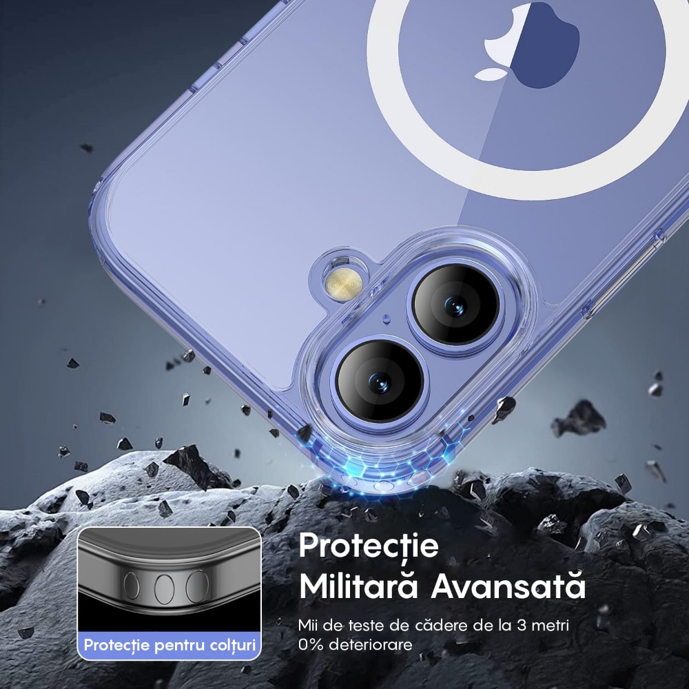 Husa compatibila cu Incarcare Magsafe pentru pentru Apple iPhone 16, CASEY STUDIOS™, Transparent, de Protectie, Slim, pentru Incarcare Wireless, Margini Ridicate pentru Protectia Ecranului si a Camerelor