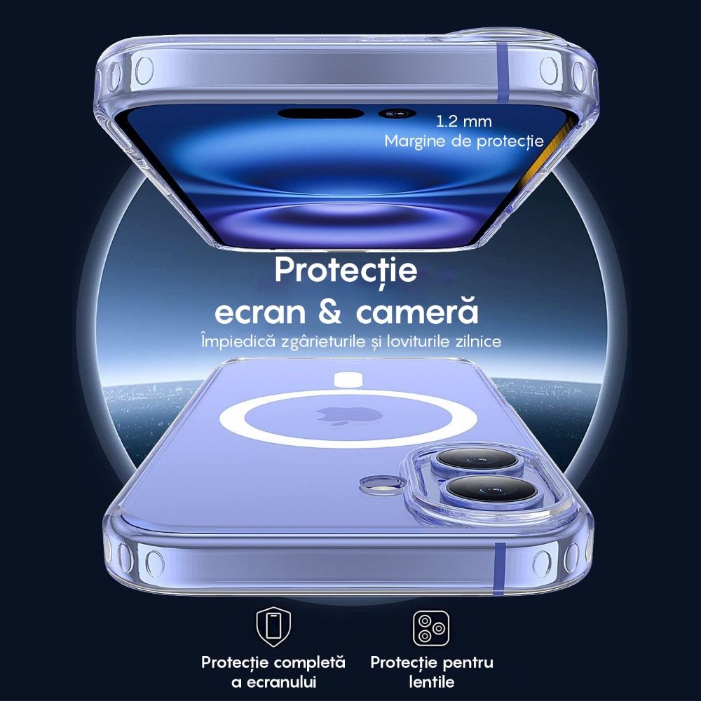 Husa compatibila cu Incarcare Magsafe pentru pentru Apple iPhone 16, CASEY STUDIOS™, Transparent, de Protectie, Slim, pentru Incarcare Wireless, Margini Ridicate pentru Protectia Ecranului si a Camerelor